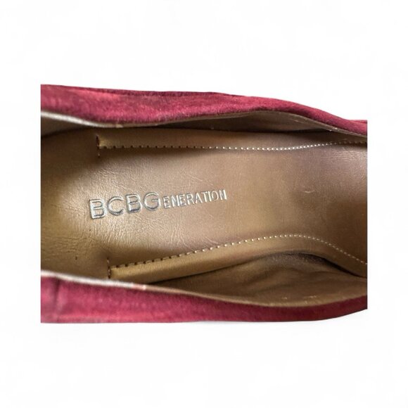 BCBG Generation Women’s Burgundy Suede Wedge Heels Size 8 Buckle Detail - Picture 5 of 6
